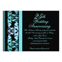 Blue Mod Damask Wedding Anniversary Invitation invitations