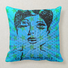 Blue Mod Girl Star  Glam Pillow by Katie Pfeiffer
