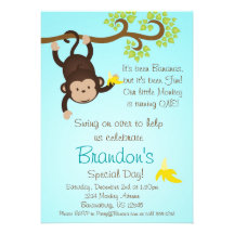 Blue Mod Monkey Boys Birthday Party Invite