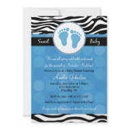 Blue Mod Zebra Print Baby Shower Invitations