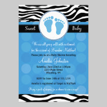 Blue Mod Zebra Print Baby Shower Invitations invitations