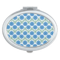 Blue Modern Floral Pattern-White Mirror For Makeup