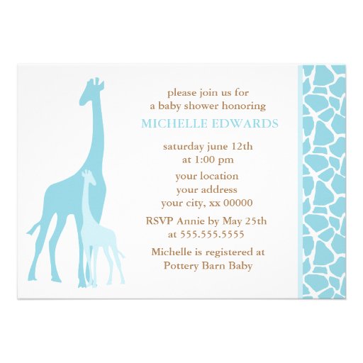 Blue Mom and Baby Giraffe Baby Shower Custom Invitation (front side)