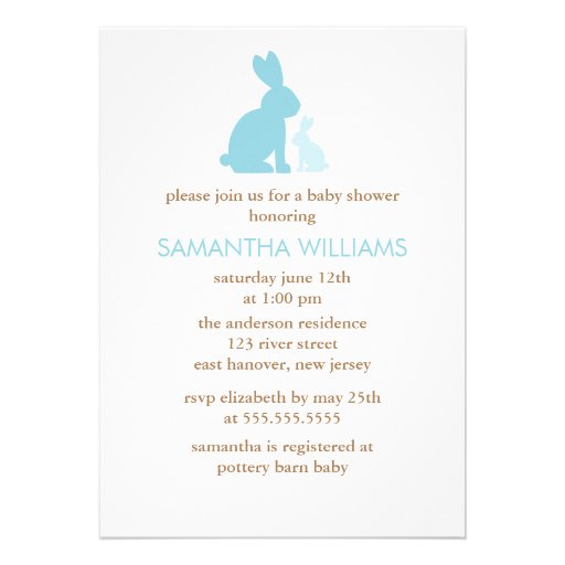 Blue Mom and Baby Rabbit Baby Shower Announcement