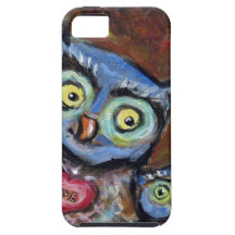 Blue momma owl & baby love painting iPhone 5 cover