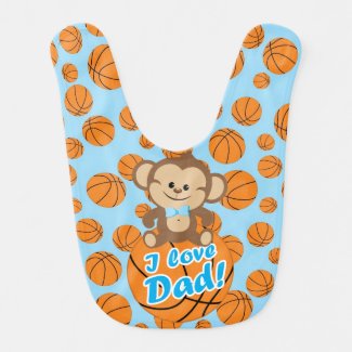 Blue Monkey I Love Dad Basketball Bib