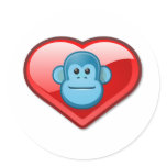 Blue Monkey Love Round Sticker