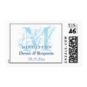Blue monogram antique chic custom wedding postage stamp