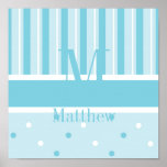 Blue Monogram Boy Name Wall Art Canvas Poster