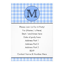 Blue Monogram Check Pattern. Custom Letter. Announcement