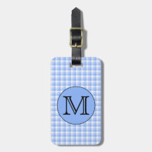 Blue Monogram Check Pattern. Custom Letter. Tag For Luggage
