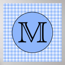 Blue Monogram Check Pattern. Custom Letter. Posters