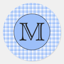 Blue Monogram Check Pattern. Custom Letter. Sticker