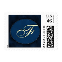 Blue monogram in Oval - white font  - Customize F stamps