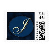 Blue monogram in Oval - white font- INITIAL J postage by aslentz Blue monogram in Oval - white font- INITIAL J postage