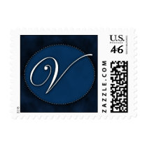 Blue monogram in Oval - white font - Initial V postage by aslentz Blue monogram in Oval - white font - Initial V postage
