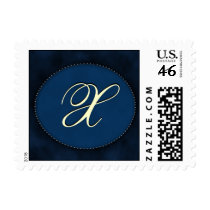 Blue monogram in Oval - white font - Initial X postage