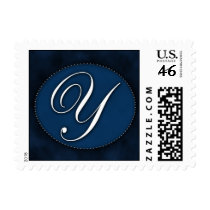 Blue monogram in Oval - white font - Initial Y postage