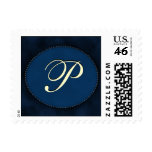 Blue monogram in Oval - white font - Letter P Postage Stamp