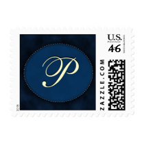 Blue monogram in Oval - white font - Letter P stamps