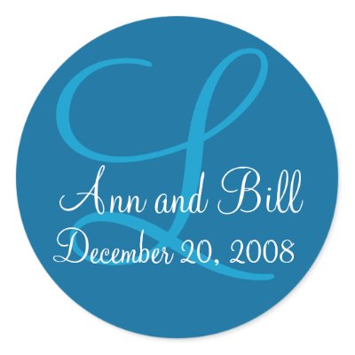 Blue Monogram L, First Names and Date Seal Round Sticker