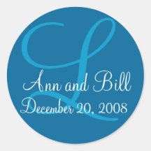 Blue Monogram L, First Names and Date Seal Round Sticker