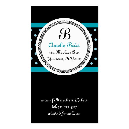 blue MONOGRAM mommy calling card Business Cards (front side)