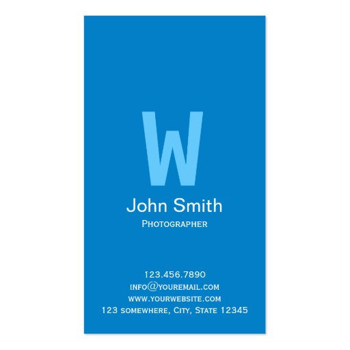 Blue Monogram Photographer Business Card (back side)