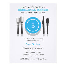 Blue Monogram Rehearsal Dinner Invitation
