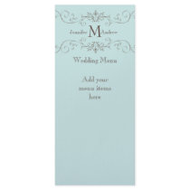 Blue Monogram Swirls Wedding Menu Cards Customized Rack Card