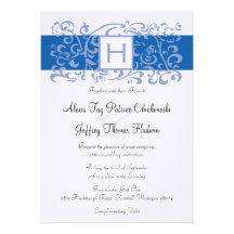 Blue Monogram Vine Wedding Invitation
