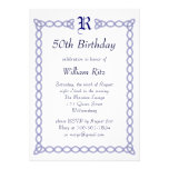 Blue Monogrammed Birthday Invitation