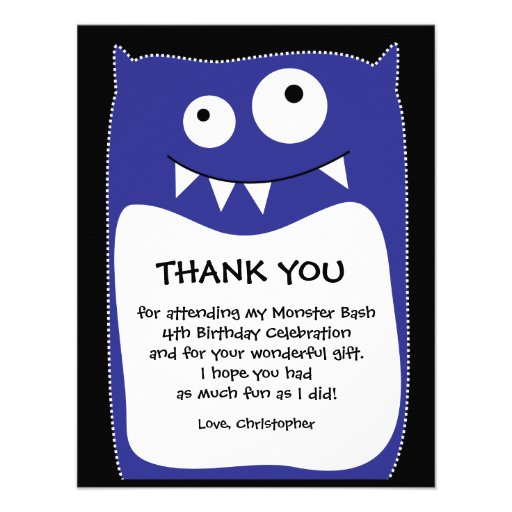 Blue Monster Bash Thank You Card (Flat) Personalized Invitations