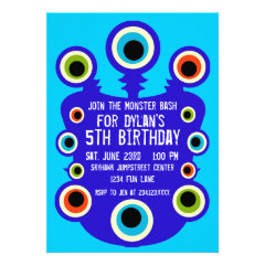 Blue Monster Eyes Birthday Party Invitations