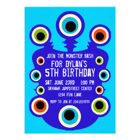 Blue Monster Eyes Birthday Party Invitations