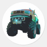 Blue Monster Truck Round Stickers