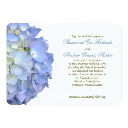 Blue Moon Hydrangea Horizontal Wedding Invitation Personalized Invitations