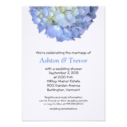 Blue Moon Hydrangea Wedding Shower Invitation