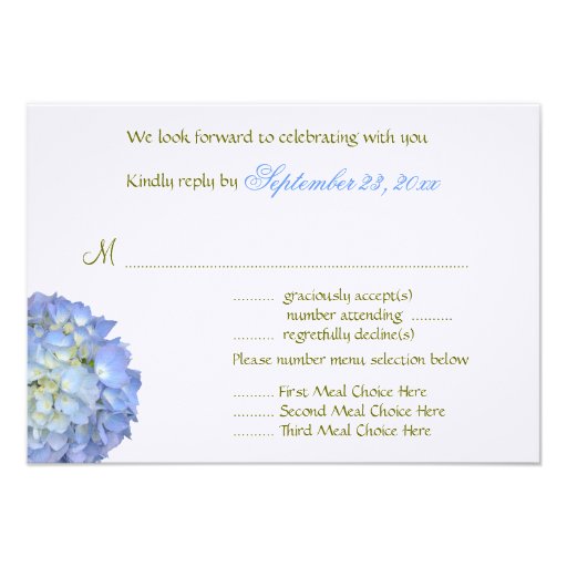Blue Moon Menu Selection Wedding Reply Card Personalized Invitation