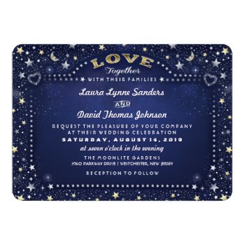 Blue Moon Stars Together With & Reception Info 5x7 Paper Invitation Card by juliea2010 at Zazzle