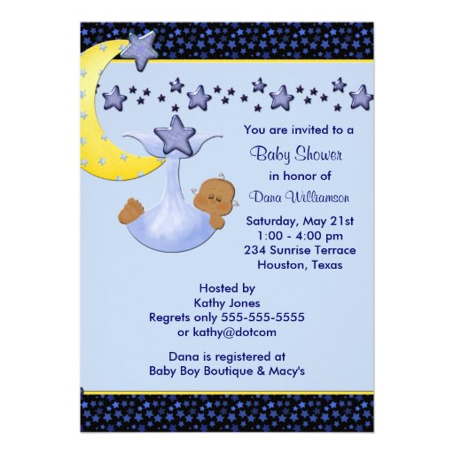 Blue Moon  Yellow Stars Ethnic Boy Shower Custom Announcements