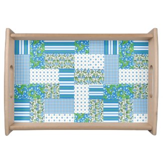 Blue Morning Glory Faux Patchwork Serving Tray