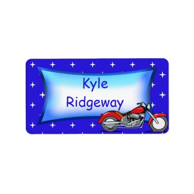 Motorcycle Boys on Blue Motorcycle   Boys School Name Label From Zazzle Com