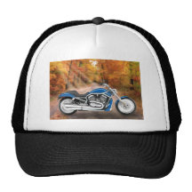 Blue Motorcycle in Autumn Woods Mesh Hat