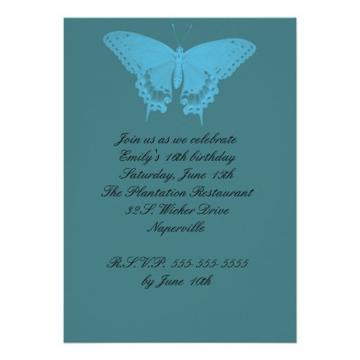 Blue Multi-Butterfly Photo Birthday Invitation