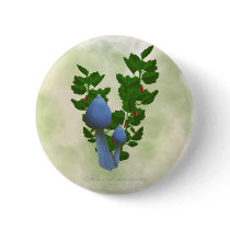 Blue Mushrooms with Red Flowers Button by Rockangel1 Blue Mushrooms with Red Flowers Button