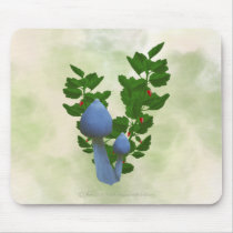 Blue Mushrooms with Red Flowers Mousepad