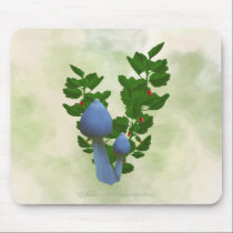 Blue Mushrooms with Red Flowers Mousepad