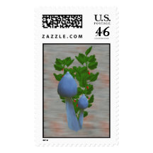 Blue Mushrooms with Red Flowers Stamps