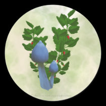 Blue Mushrooms with Red Flowers Stickers